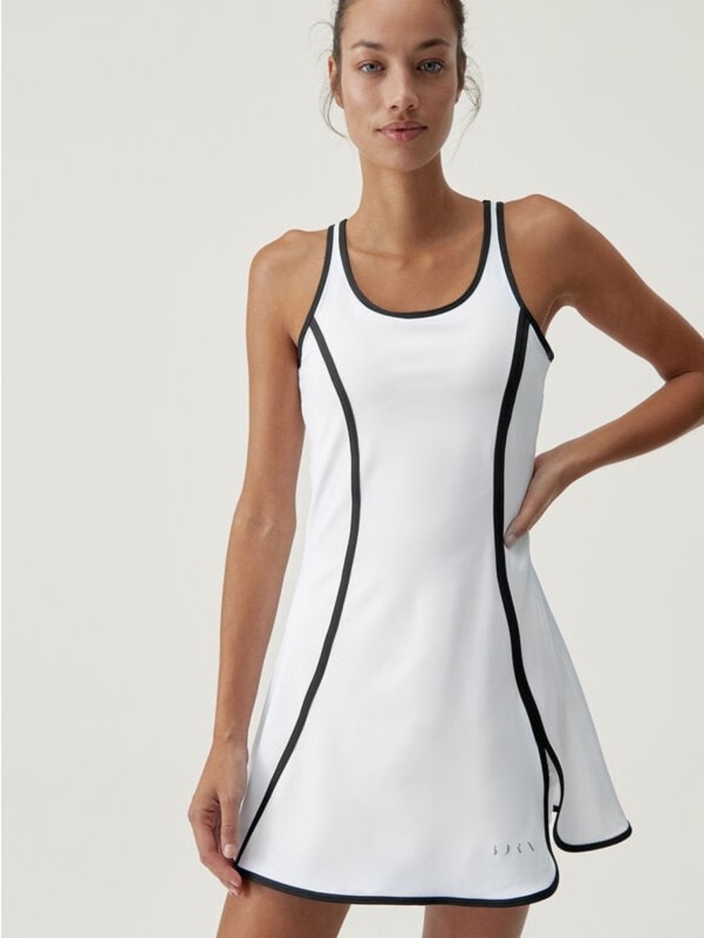 White Tank-Style Mini Dress with Black Trim